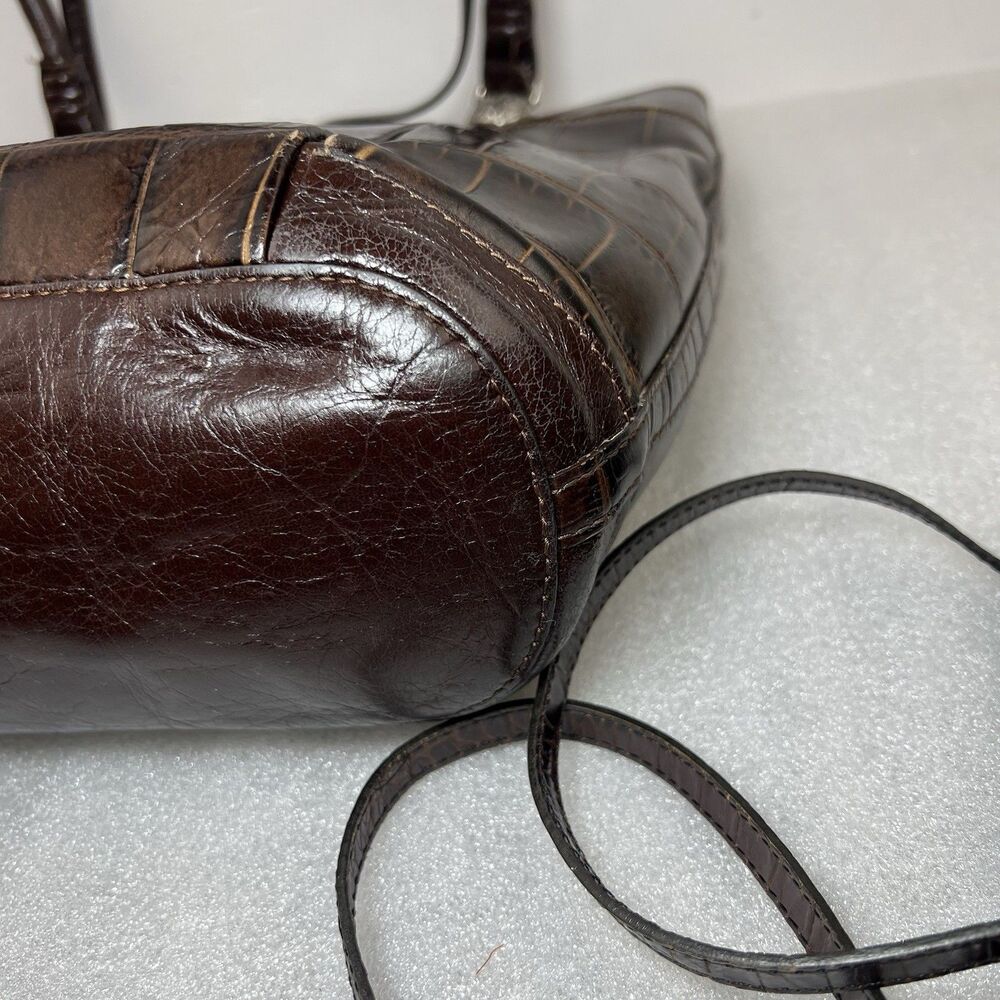 Brighton Brown Croc Embossed Leather Tote Shoulder Bag Heart Charm - Picture 10 of 14